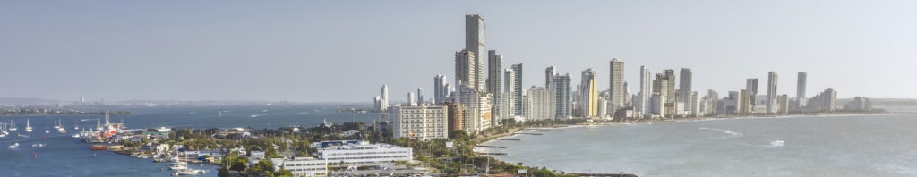 Panorama of the old and new parts of the city in Cartagena.